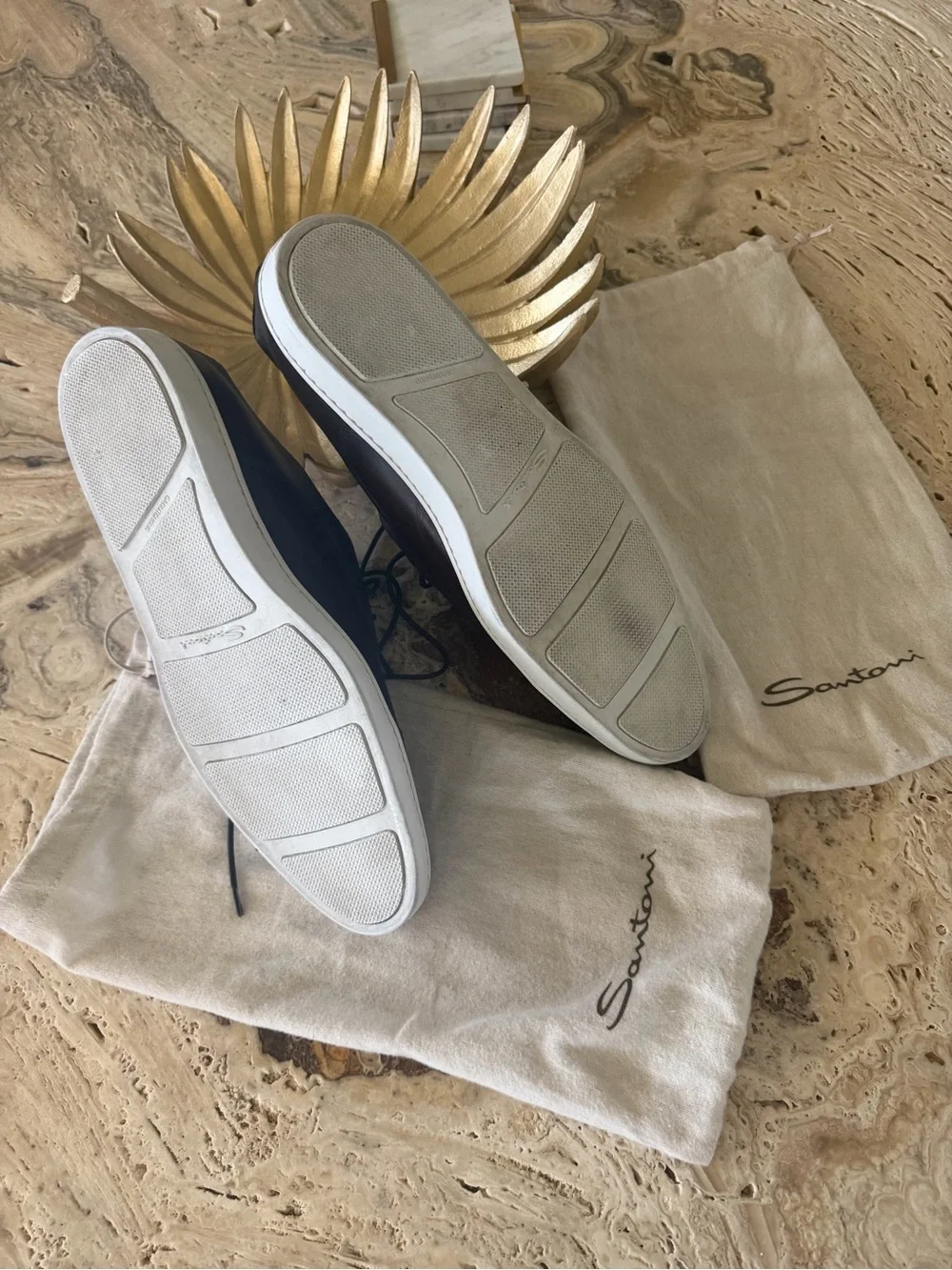 Santoni Brown Leather Cap Toe Derby Sneakers White Cup Sole Italy Men’s 12